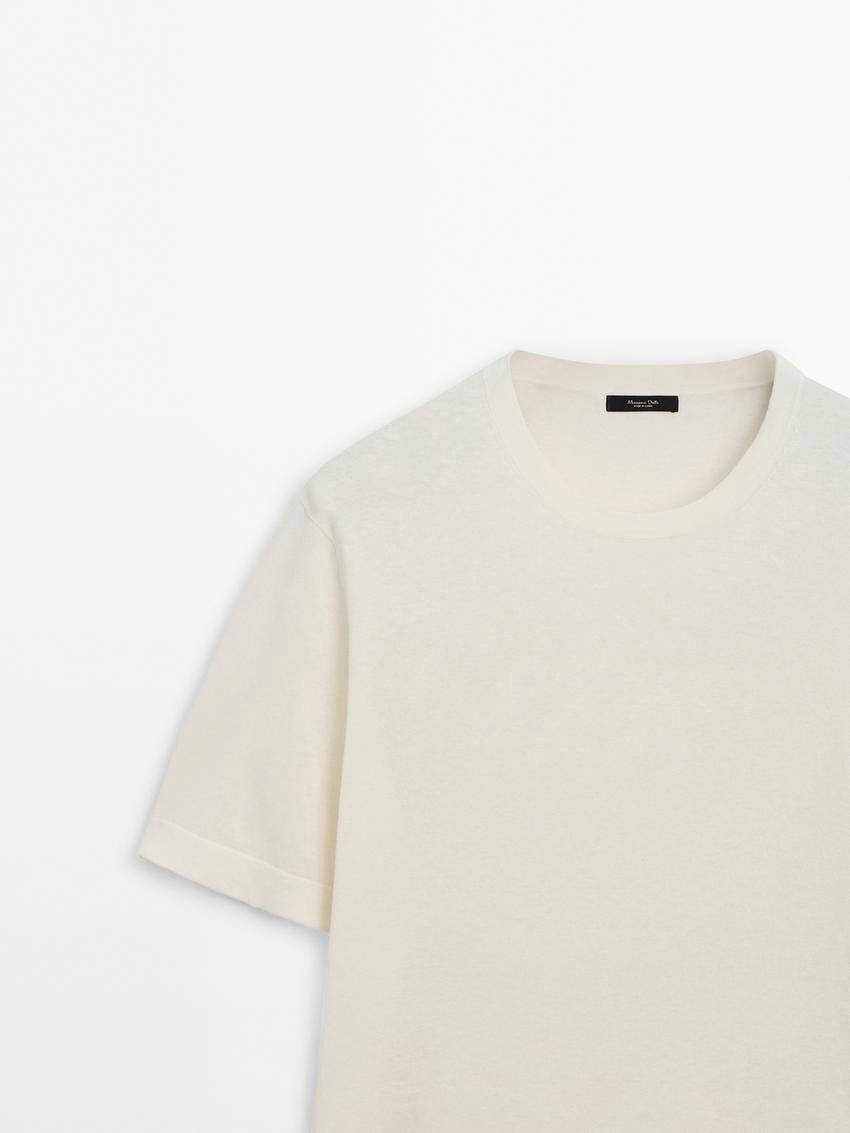 Massimo Dutti Knit Crew Neck With Short Sleeves Men T-Shirt Cream | US-BT1876905