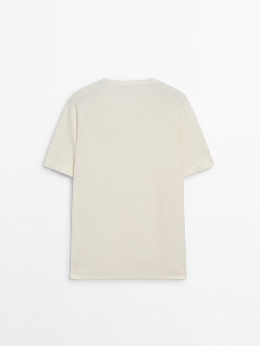 Massimo Dutti Knit Crew Neck With Short Sleeves Men T-Shirt Cream | US-BT1876905