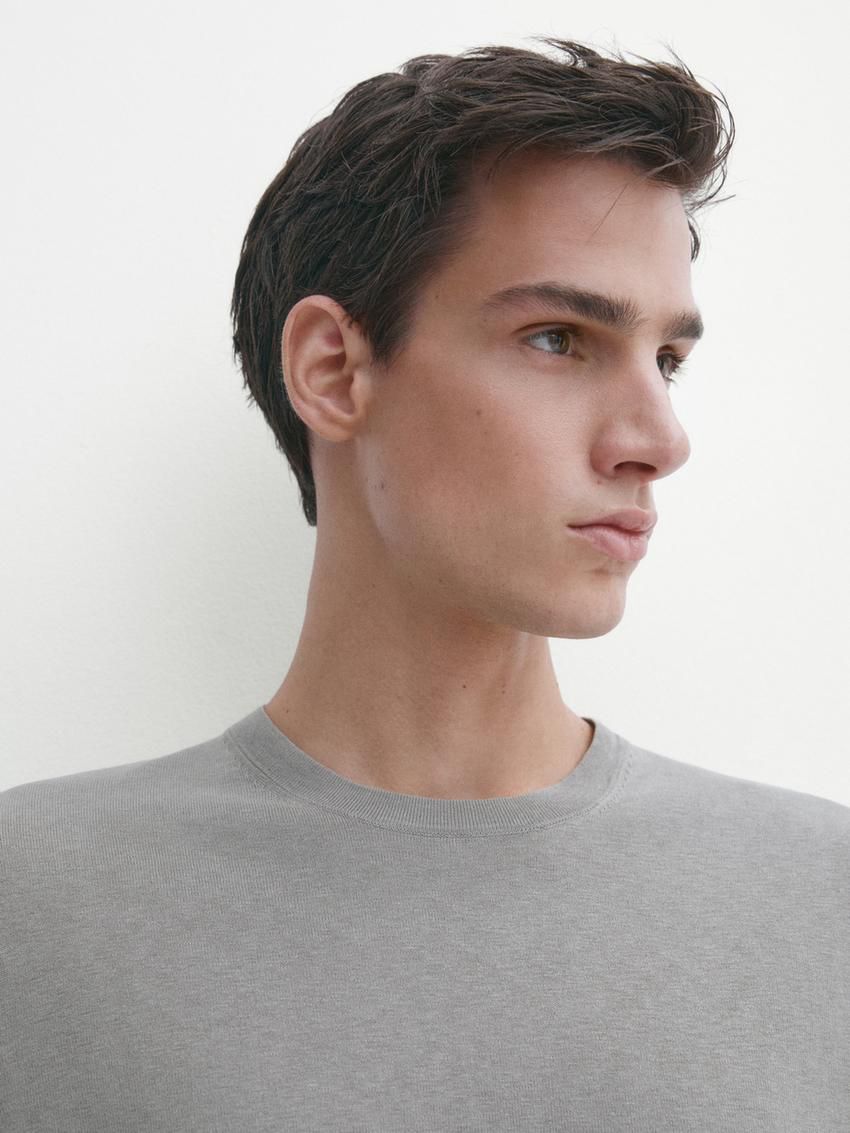 Massimo Dutti Knit Crew Neck With Short Sleeves Men T-Shirt Grey | US-DF6591872
