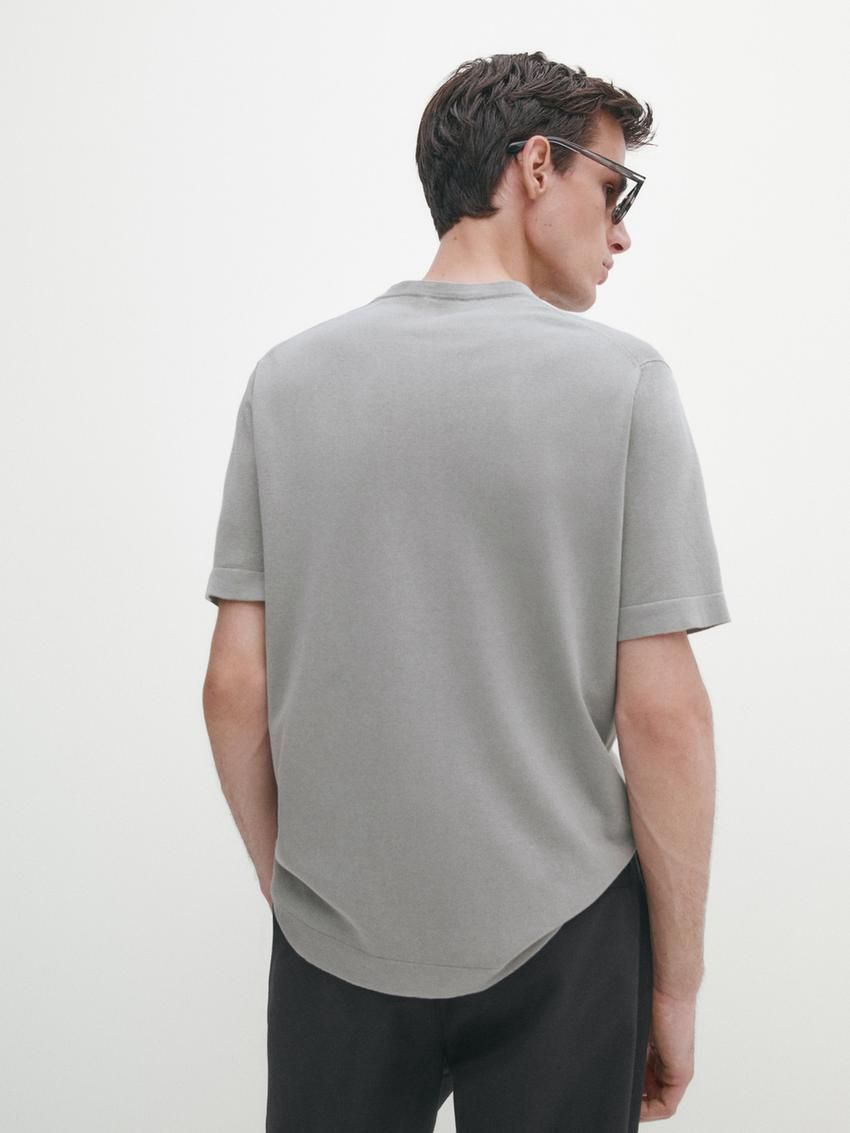 Massimo Dutti Knit Crew Neck With Short Sleeves Men T-Shirt Grey | US-DF6591872