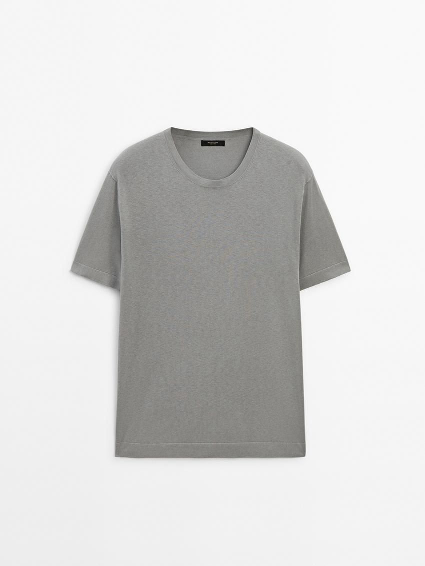 Massimo Dutti Knit Crew Neck With Short Sleeves Men T-Shirt Grey | US-DF6591872