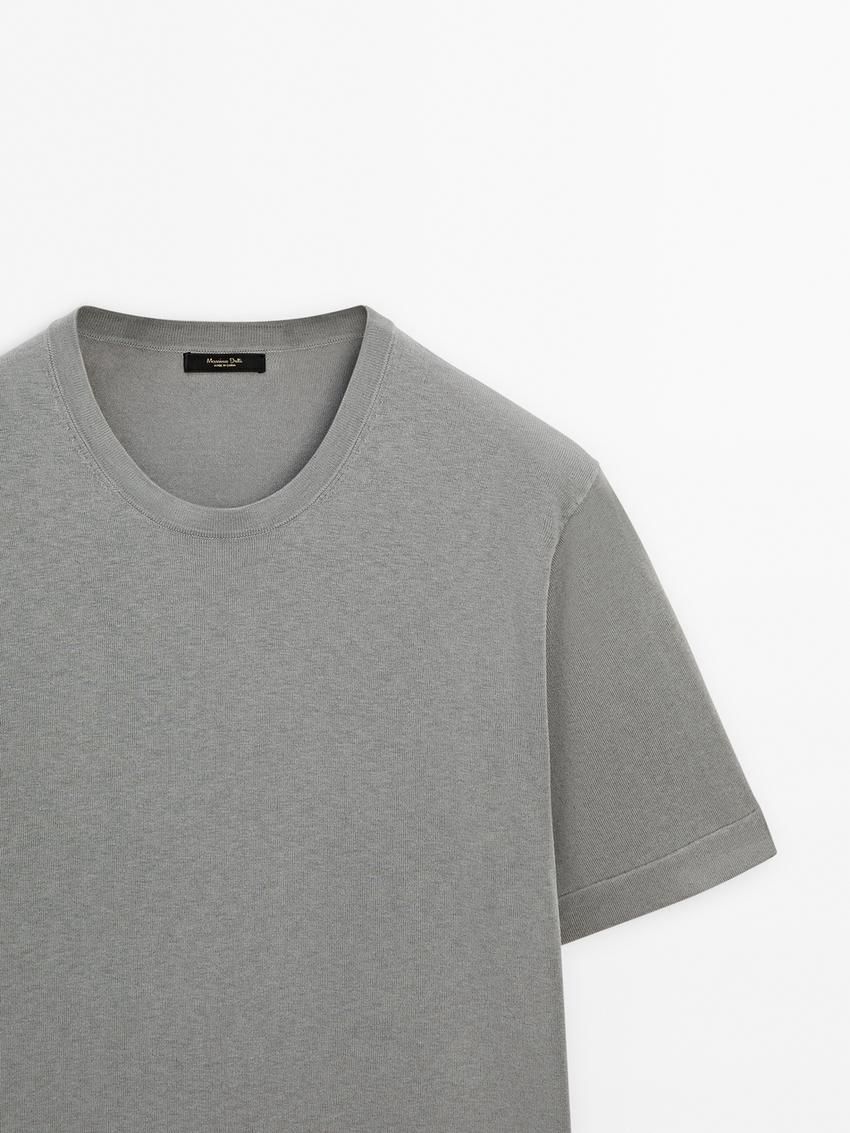 Massimo Dutti Knit Crew Neck With Short Sleeves Men T-Shirt Grey | US-DF6591872