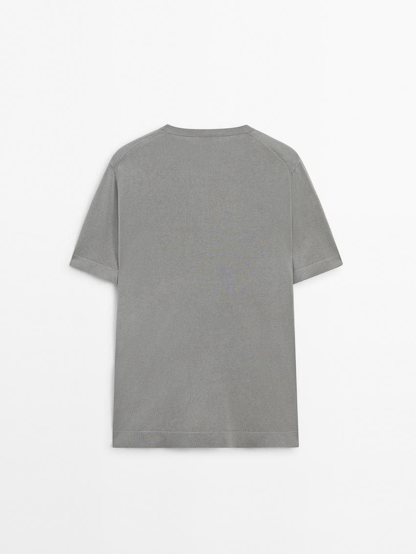 Massimo Dutti Knit Crew Neck With Short Sleeves Men T-Shirt Grey | US-DF6591872