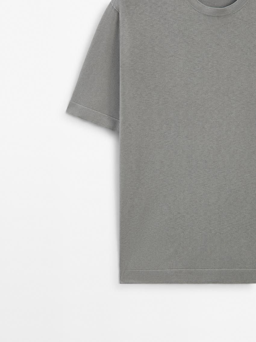 Massimo Dutti Knit Crew Neck With Short Sleeves Men T-Shirt Grey | US-DF6591872