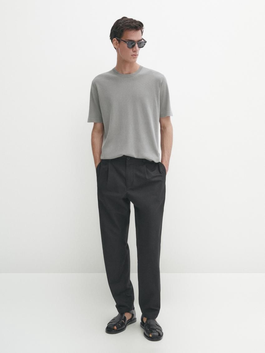 Massimo Dutti Knit Crew Neck With Short Sleeves Men T-Shirt Grey | US-DF6591872