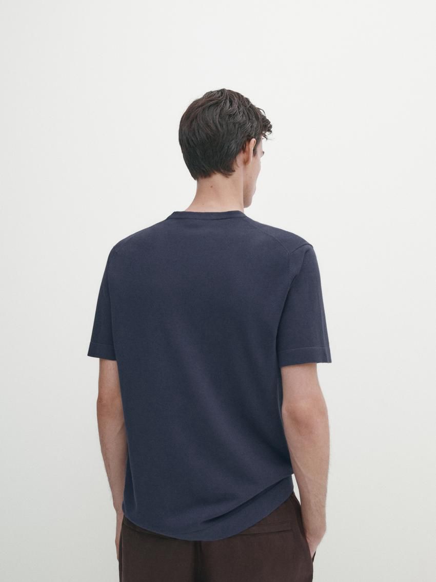 Massimo Dutti Knit Crew Neck With Short Sleeves Men T-Shirt Navy | US-DS6702984