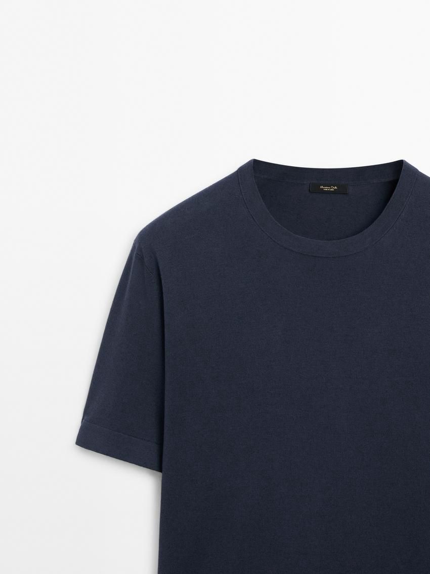 Massimo Dutti Knit Crew Neck With Short Sleeves Men T-Shirt Navy | US-DS6702984