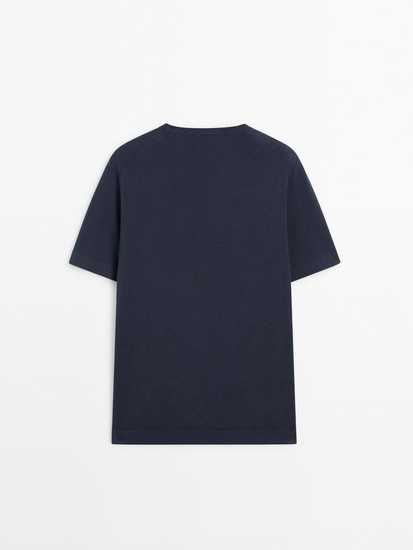 Massimo Dutti Knit Crew Neck With Short Sleeves Men T-Shirt Navy | US-DS6702984