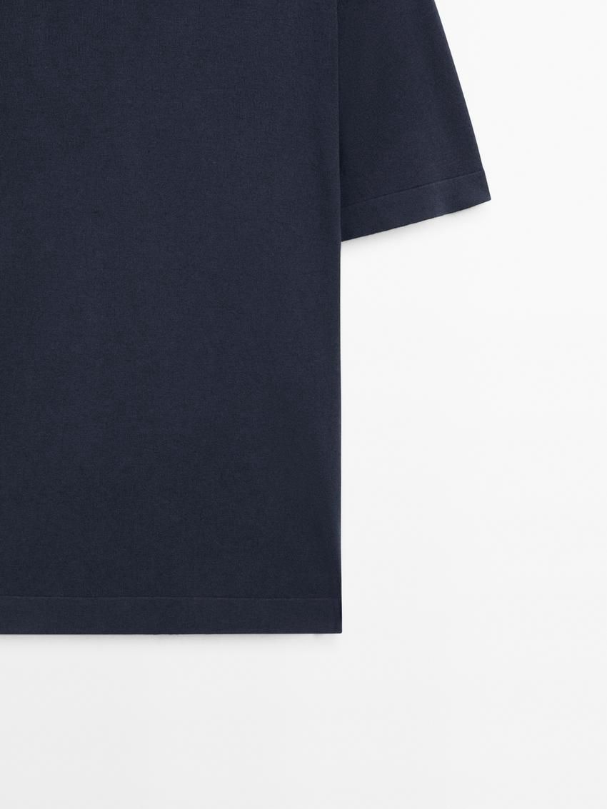 Massimo Dutti Knit Crew Neck With Short Sleeves Men T-Shirt Navy | US-DS6702984