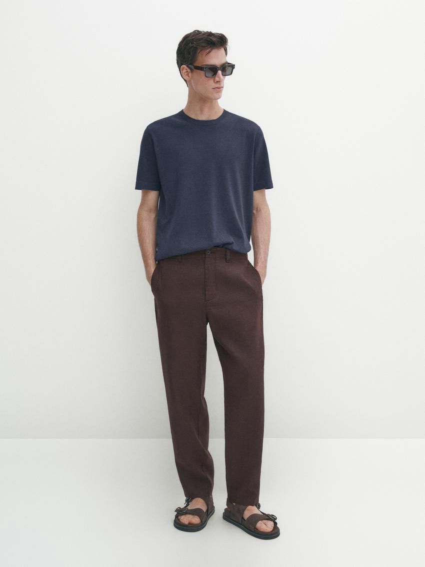 Massimo Dutti Knit Crew Neck With Short Sleeves Men T-Shirt Navy | US-DS6702984