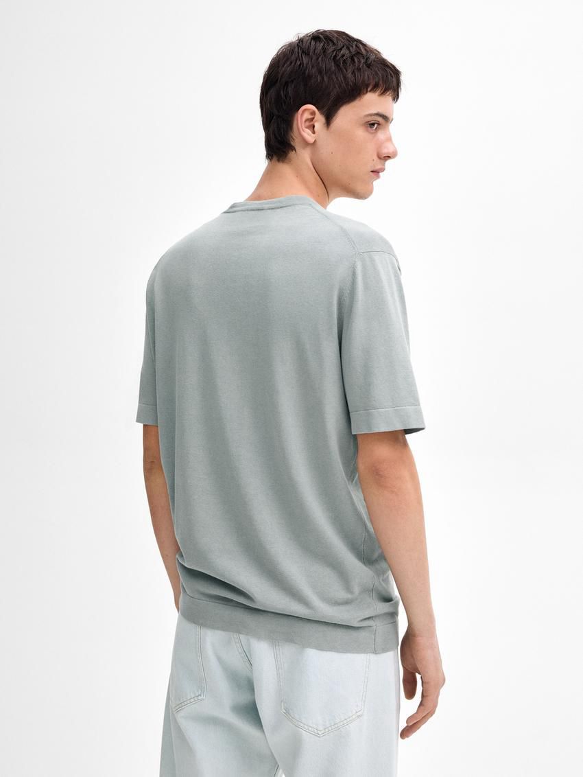 Massimo Dutti Knit Crew Neck With Short Sleeves Men T-Shirt Light Blue | US-TR5160283