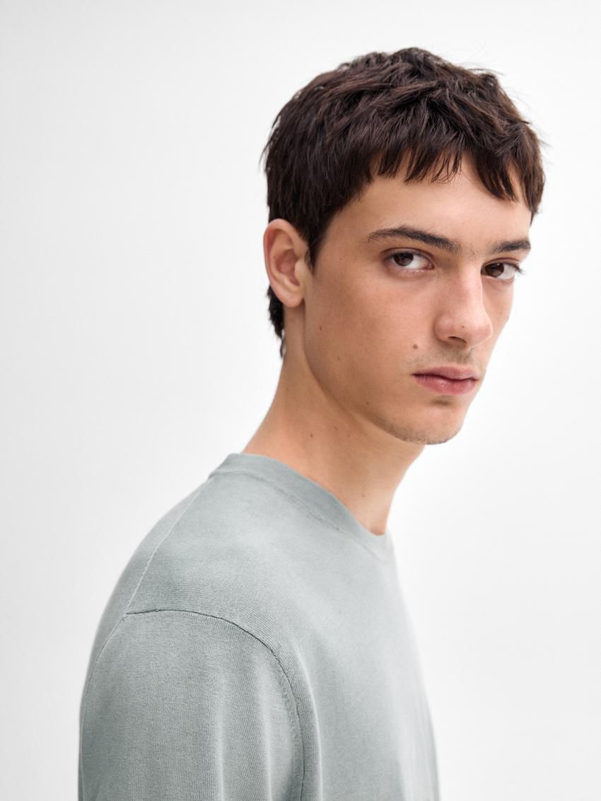 Massimo Dutti Knit Crew Neck With Short Sleeves Men T-Shirt Light Blue | US-TR5160283