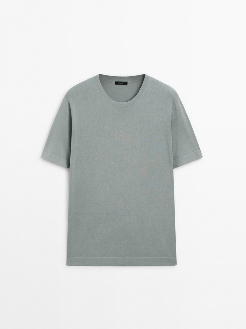 Massimo Dutti Knit Crew Neck With Short Sleeves Men T-Shirt Light Blue | US-TR5160283