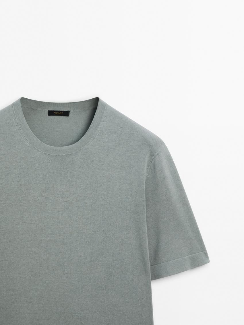Massimo Dutti Knit Crew Neck With Short Sleeves Men T-Shirt Light Blue | US-TR5160283