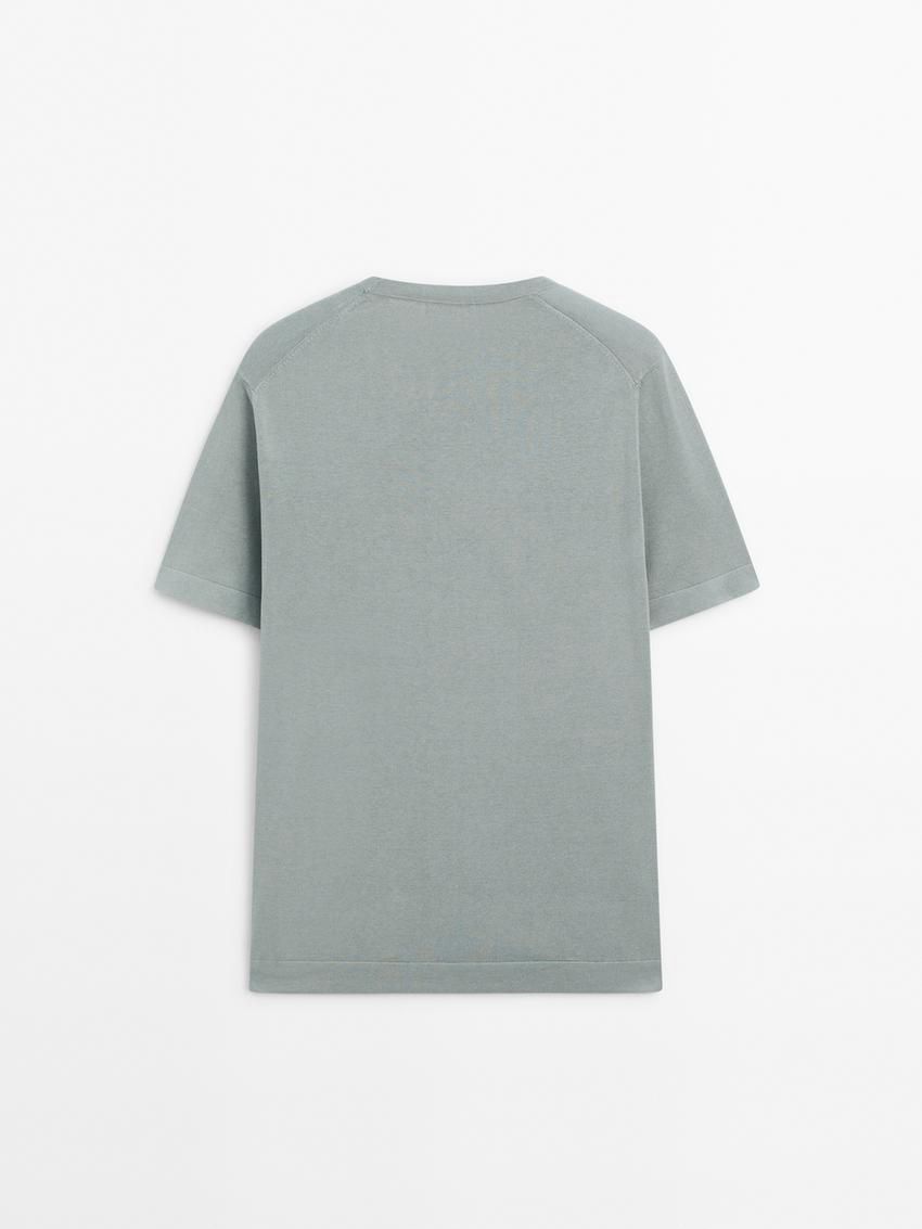 Massimo Dutti Knit Crew Neck With Short Sleeves Men T-Shirt Light Blue | US-TR5160283