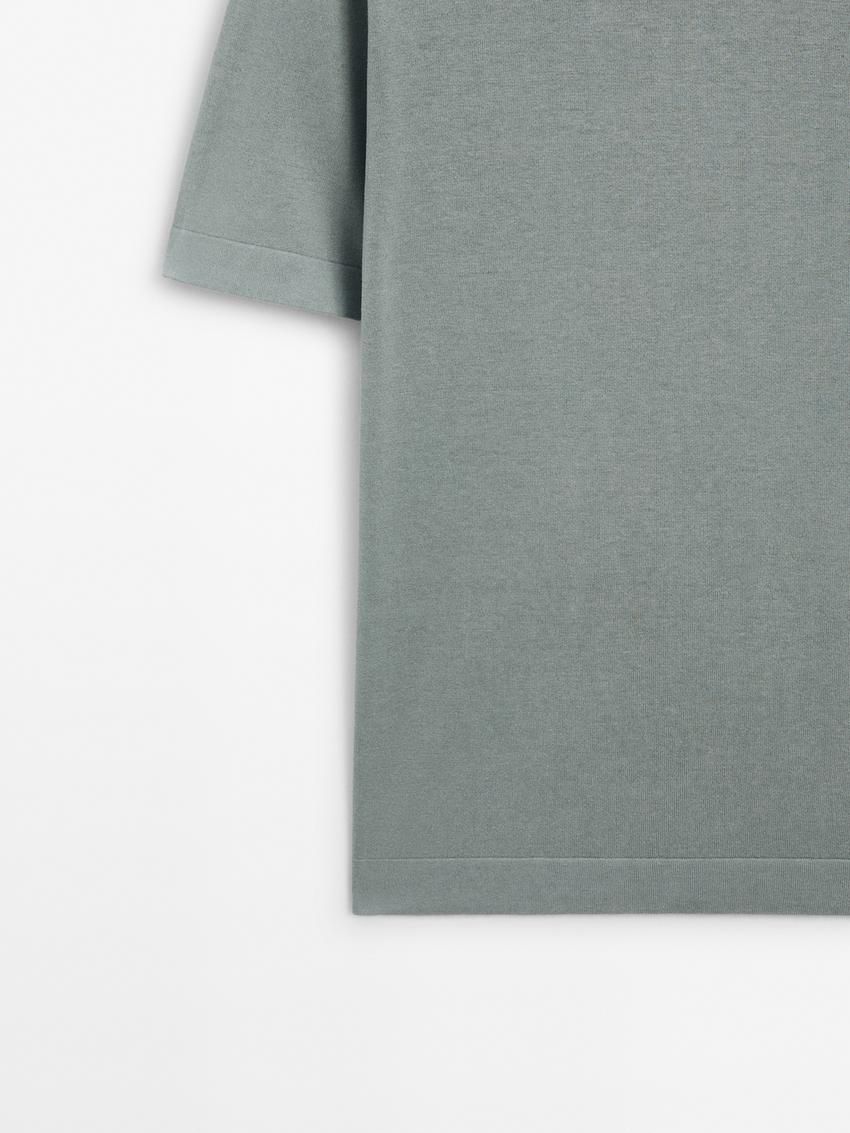 Massimo Dutti Knit Crew Neck With Short Sleeves Men T-Shirt Light Blue | US-TR5160283