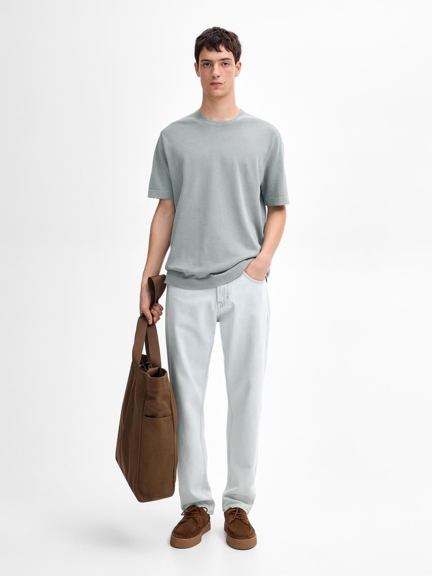 Massimo Dutti Knit Crew Neck With Short Sleeves Men T-Shirt Light Blue | US-TR5160283