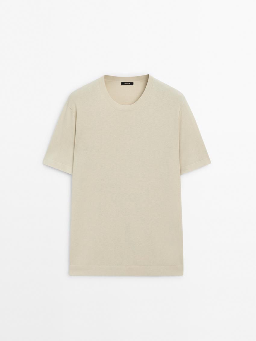 Massimo Dutti Knit Crew Neck With Short Sleeves Men T-Shirt Yellow | US-FY9173205