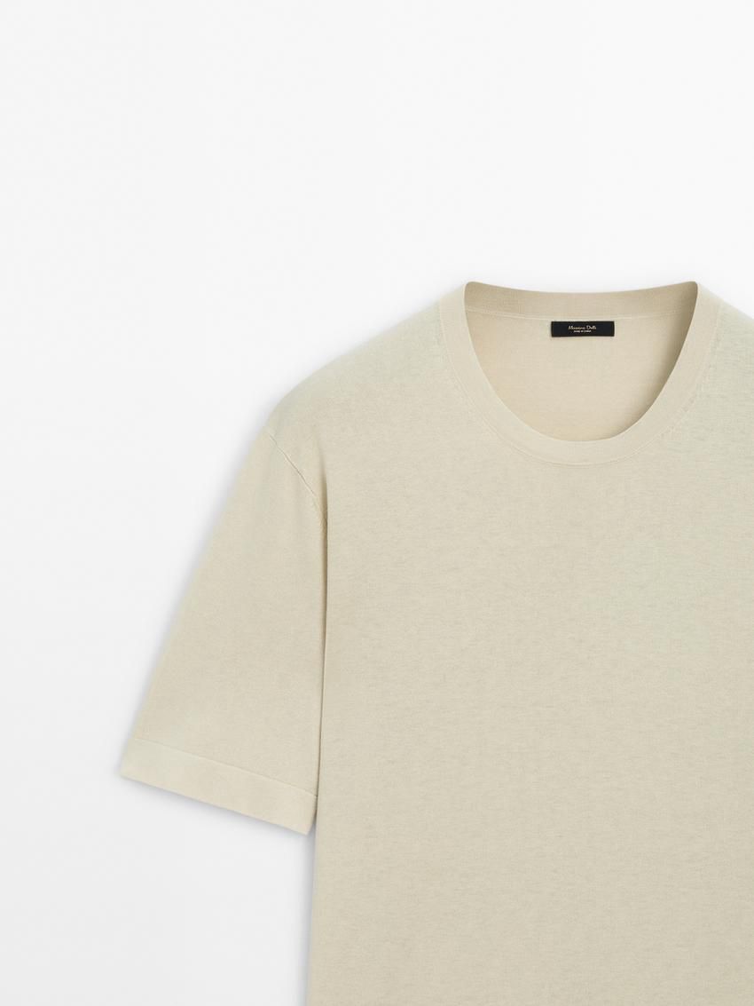 Massimo Dutti Knit Crew Neck With Short Sleeves Men T-Shirt Yellow | US-FY9173205