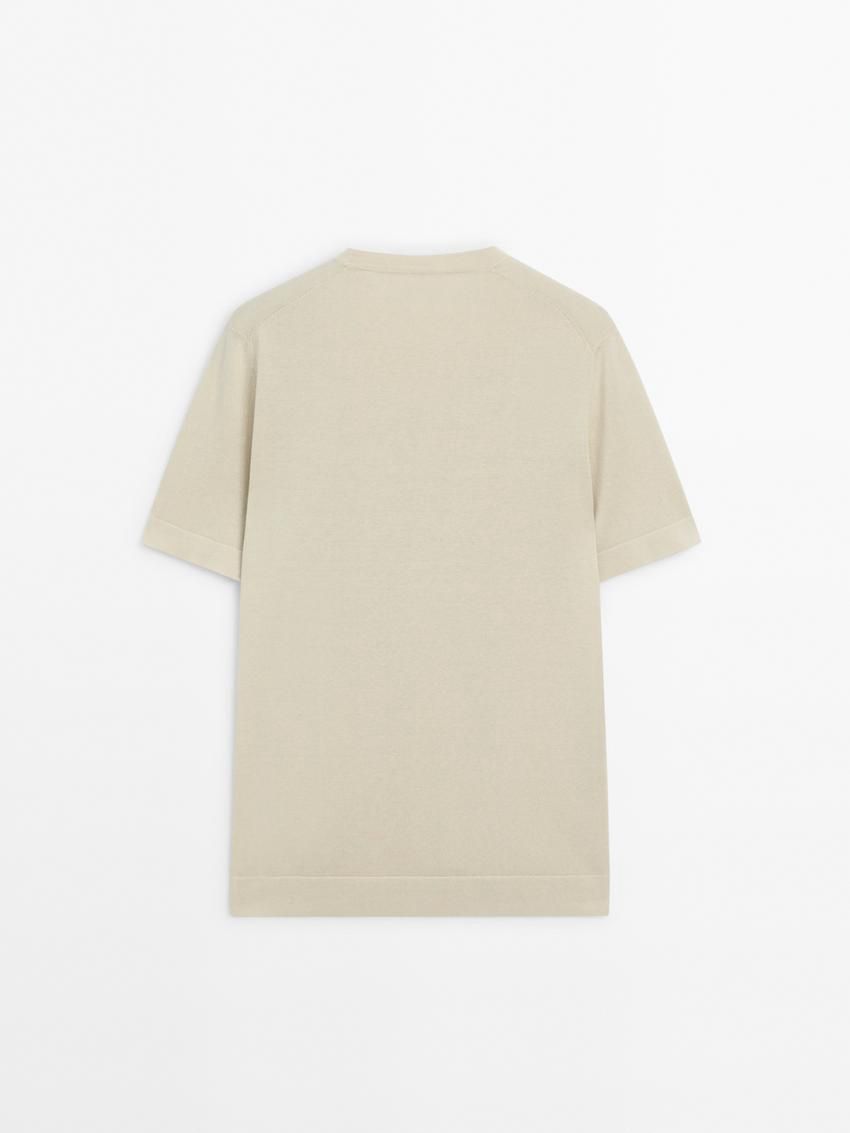 Massimo Dutti Knit Crew Neck With Short Sleeves Men T-Shirt Yellow | US-FY9173205