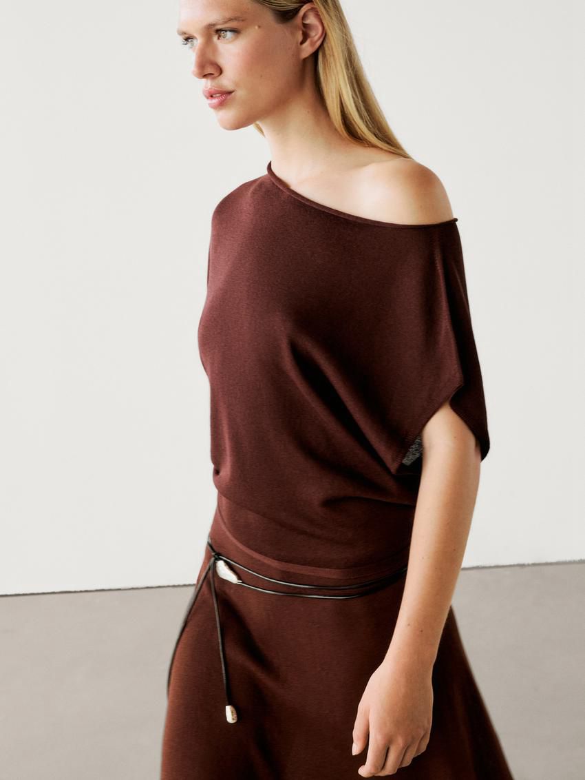 Massimo Dutti Knit Drop-shoulder Co-ord Women Sweater Chocolate | US-AT7350492