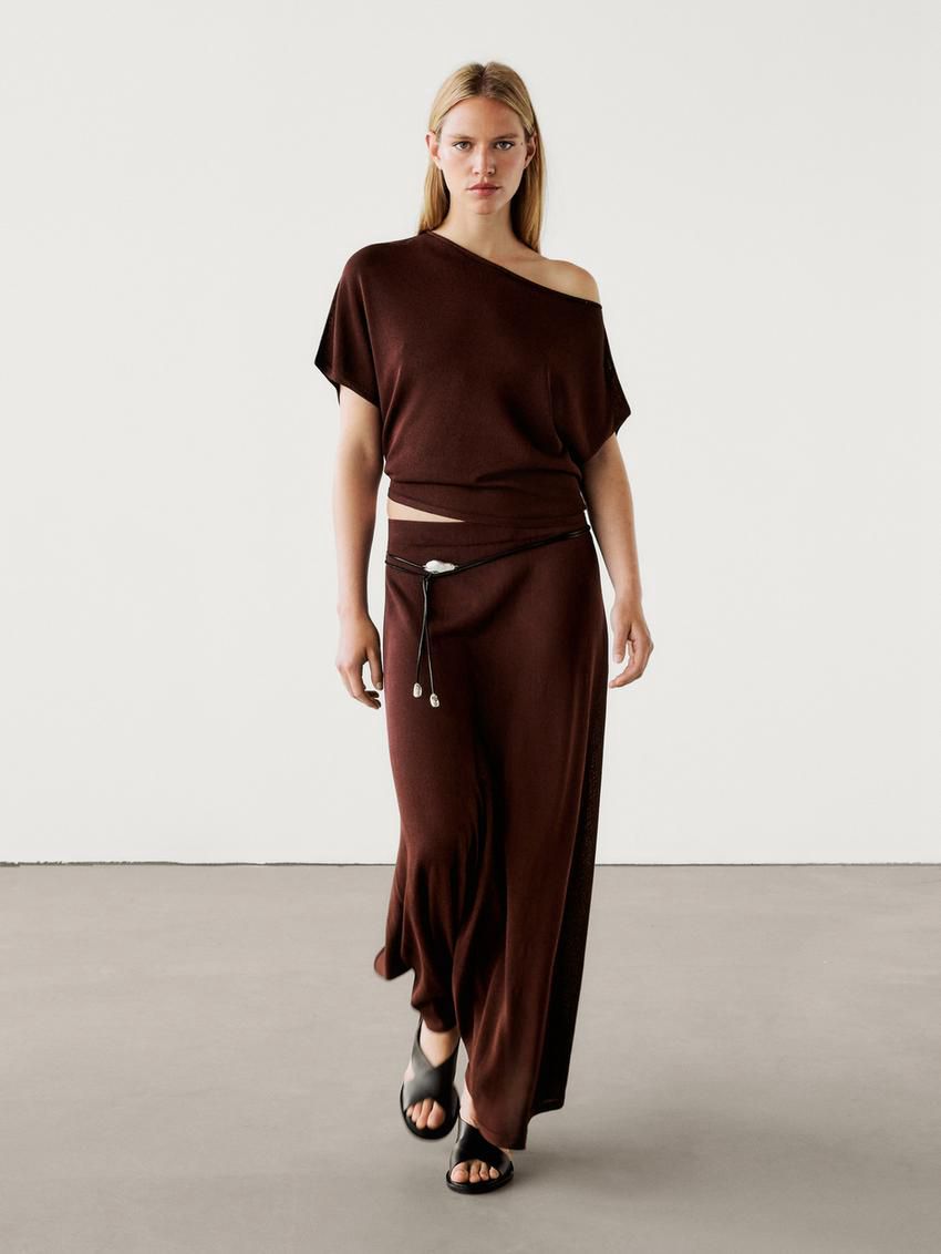 Massimo Dutti Knit Drop-shoulder Co-ord Women Sweater Chocolate | US-AT7350492