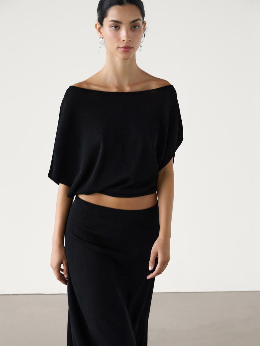 Massimo Dutti Knit Drop-shoulder Co-ord Women Sweater Black | US-PY7914360