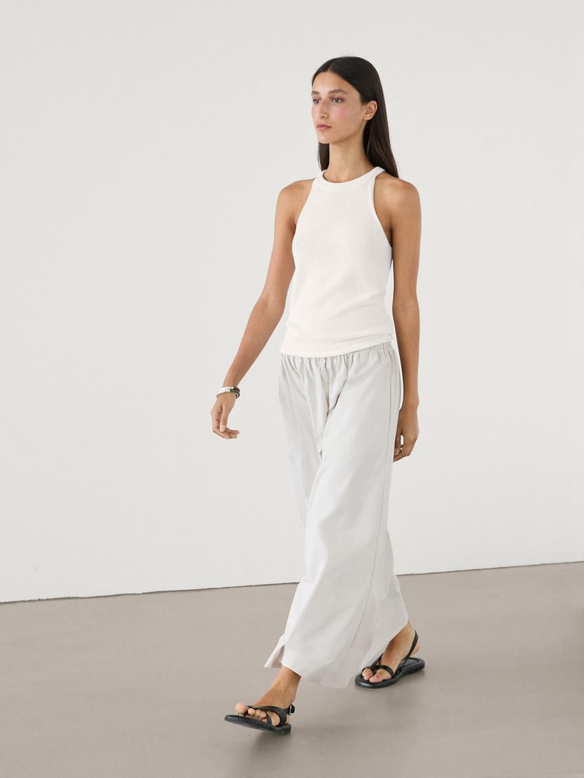 Massimo Dutti Knit Halter With Ribbed Detail Women Top Cream | US-DU1837620