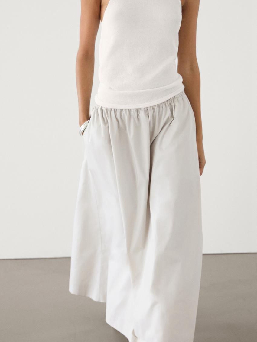 Massimo Dutti Knit Halter With Ribbed Detail Women Top Cream | US-DU1837620
