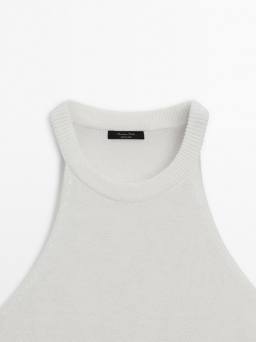 Massimo Dutti Knit Halter With Ribbed Detail Women Top Cream | US-DU1837620