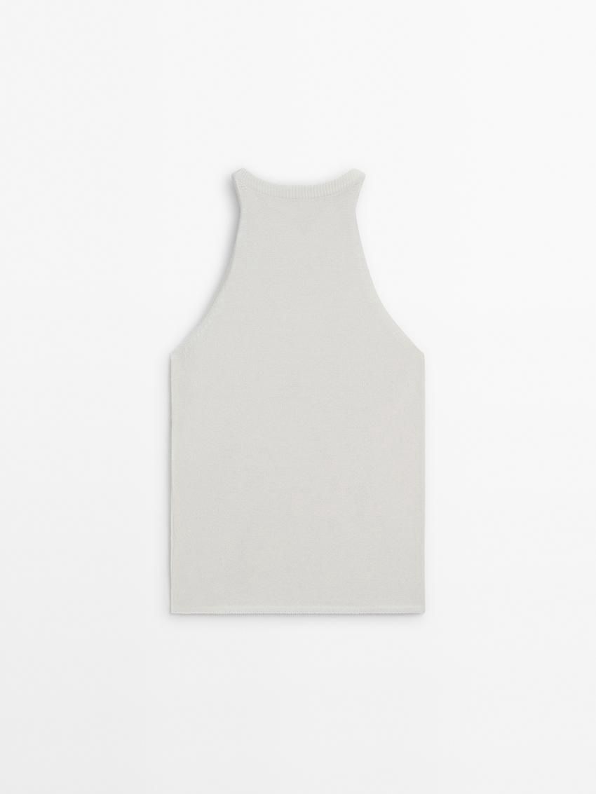 Massimo Dutti Knit Halter With Ribbed Detail Women Top Cream | US-DU1837620