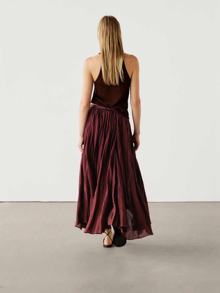 Massimo Dutti Knit Halter With Ribbed Detail Women Top Dark Brown | US-LS3192758