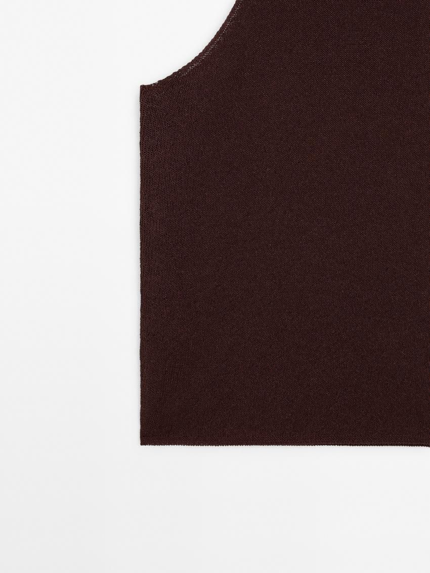 Massimo Dutti Knit Halter With Ribbed Detail Women Top Dark Brown | US-LS3192758