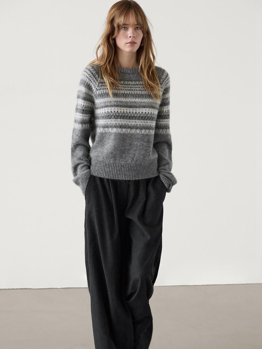 Massimo Dutti Knit Jacquard With Design Women Sweater Grey | US-FW9382106