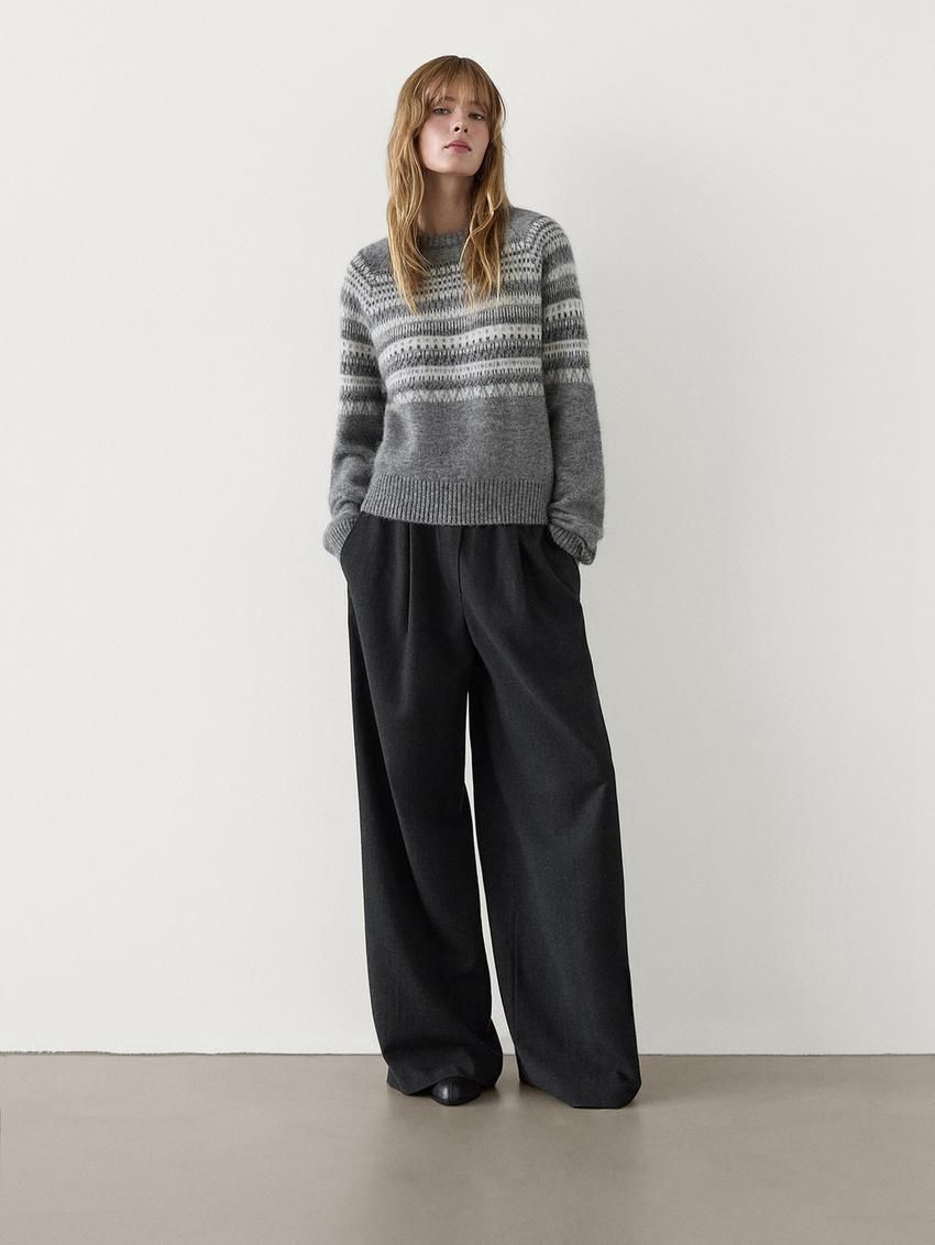Massimo Dutti Knit Jacquard With Design Women Sweater Grey | US-FW9382106