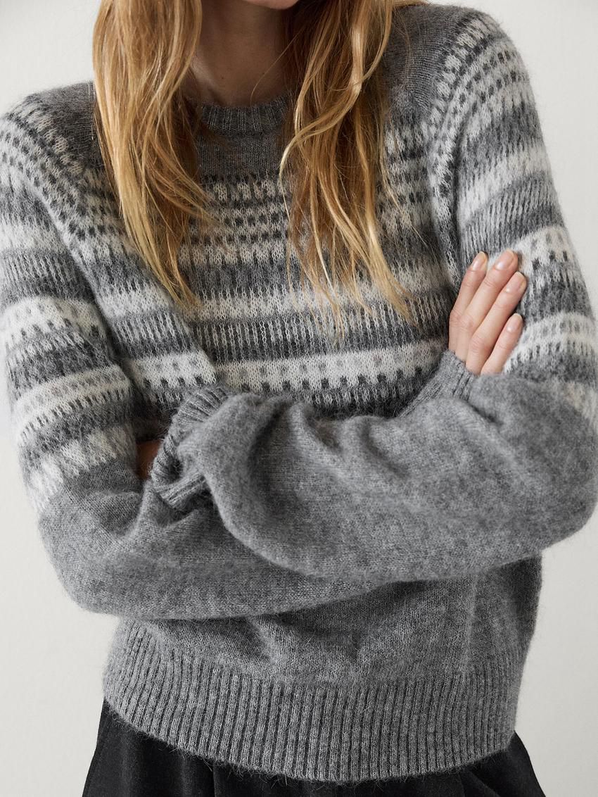 Massimo Dutti Knit Jacquard With Design Women Sweater Grey | US-FW9382106