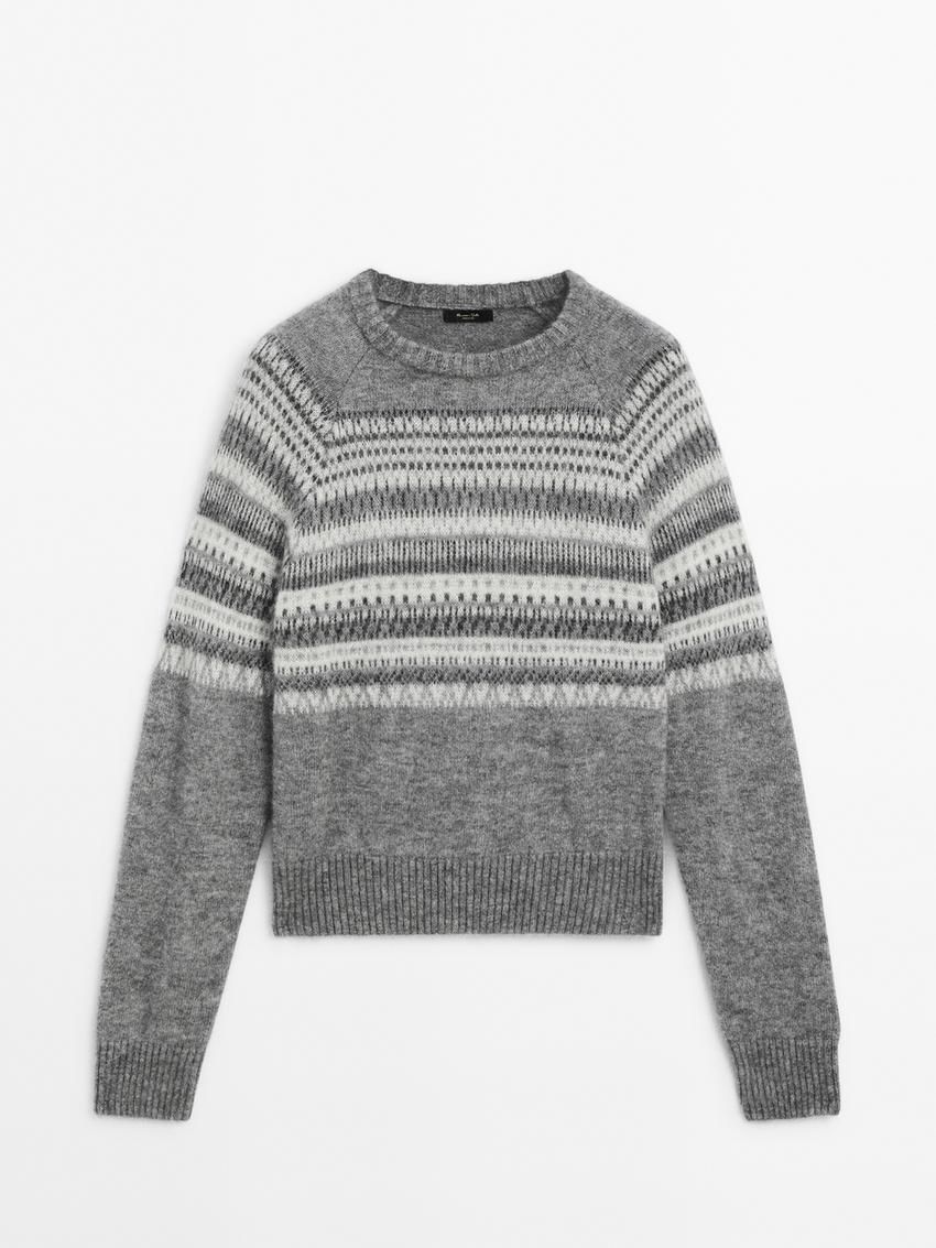 Massimo Dutti Knit Jacquard With Design Women Sweater Grey | US-FW9382106