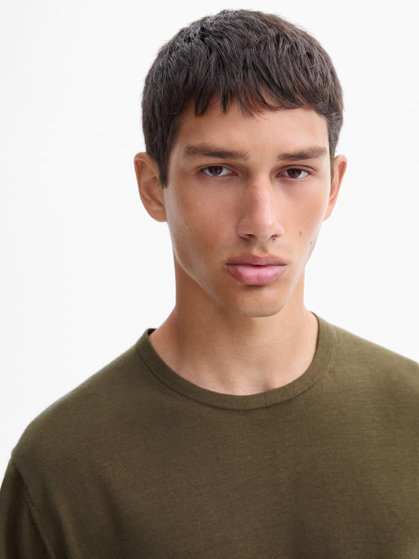 Massimo Dutti Knit Merino Wool With Crew Neck Men Sweater Khaki | US-KR1564293