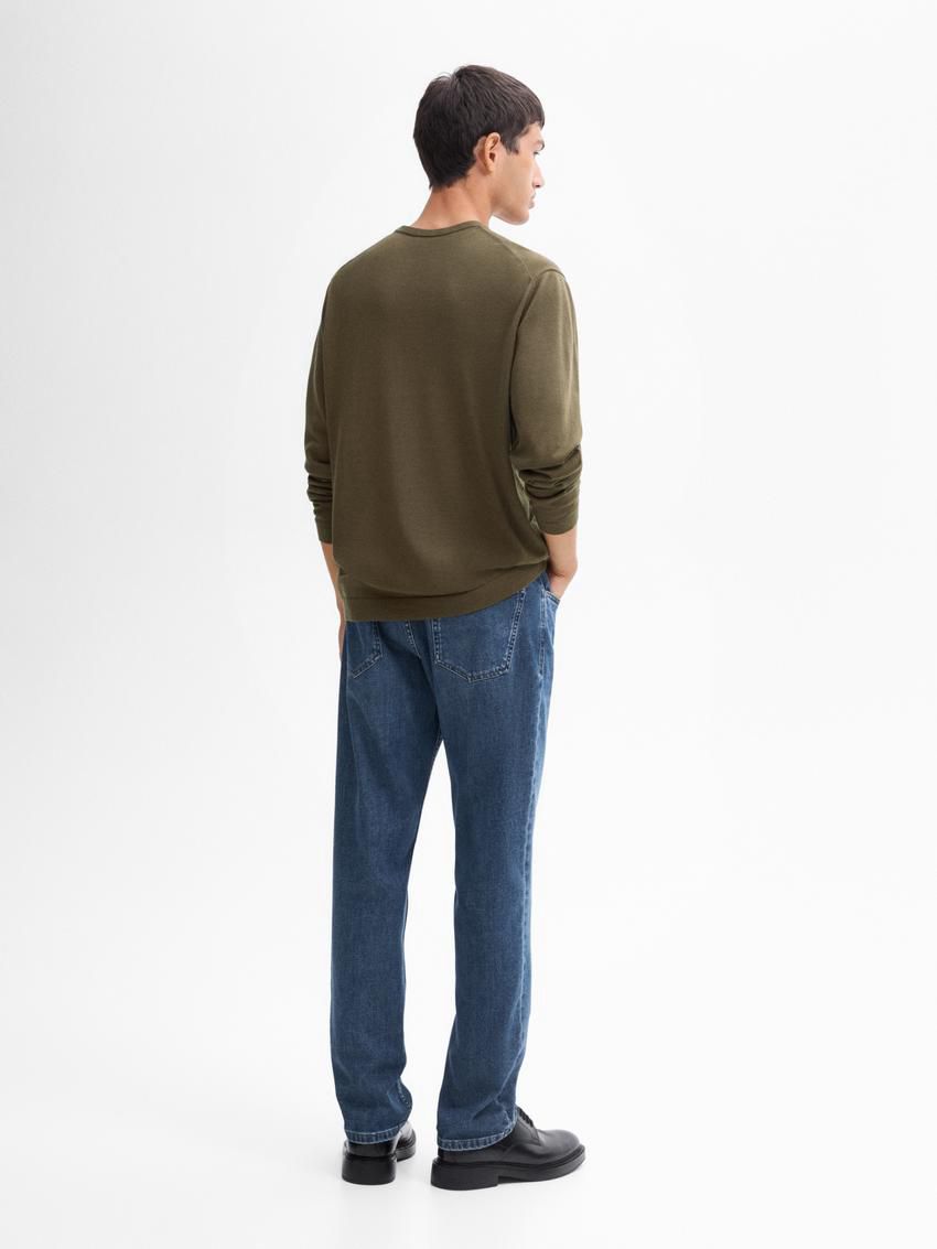 Massimo Dutti Knit Merino Wool With Crew Neck Men Sweater Khaki | US-KR1564293
