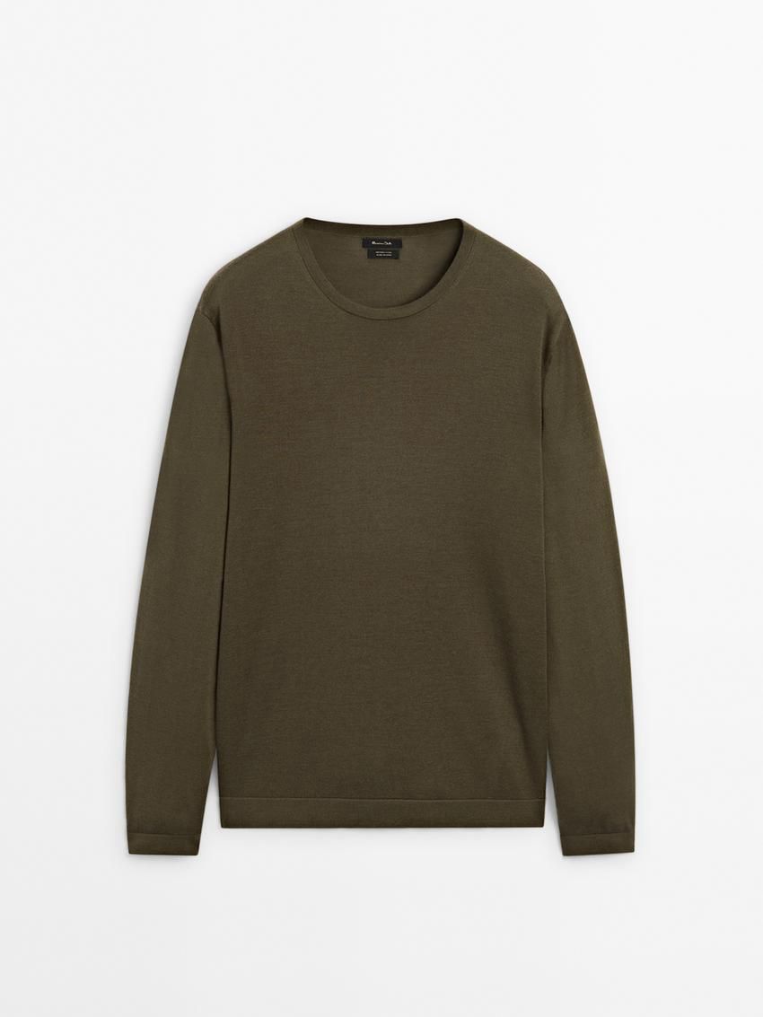 Massimo Dutti Knit Merino Wool With Crew Neck Men Sweater Khaki | US-KR1564293