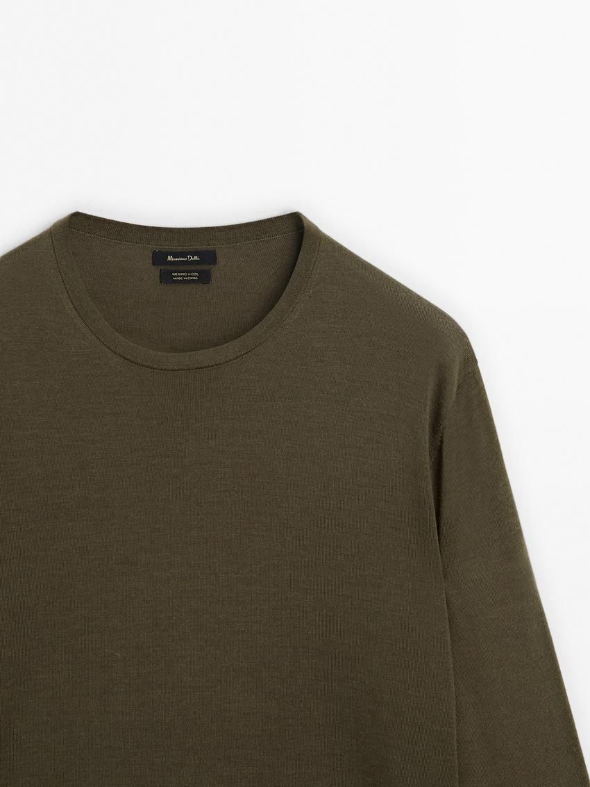 Massimo Dutti Knit Merino Wool With Crew Neck Men Sweater Khaki | US-KR1564293