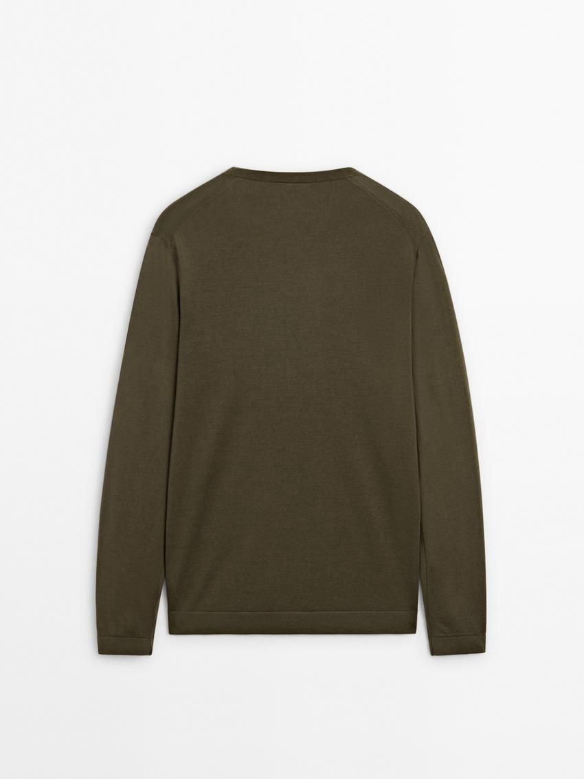 Massimo Dutti Knit Merino Wool With Crew Neck Men Sweater Khaki | US-KR1564293