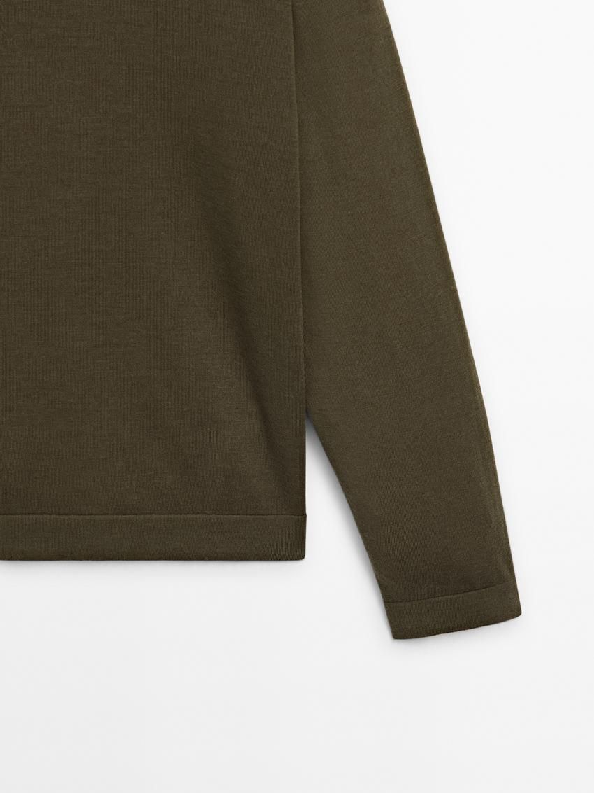 Massimo Dutti Knit Merino Wool With Crew Neck Men Sweater Khaki | US-KR1564293