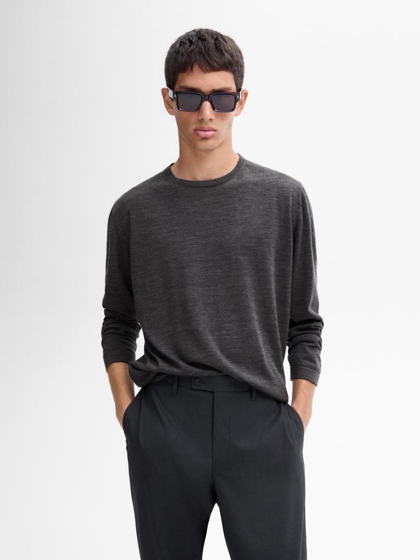 Massimo Dutti Knit Merino Wool With Crew Neck Men Sweater Dark Grey | US-CR1824063