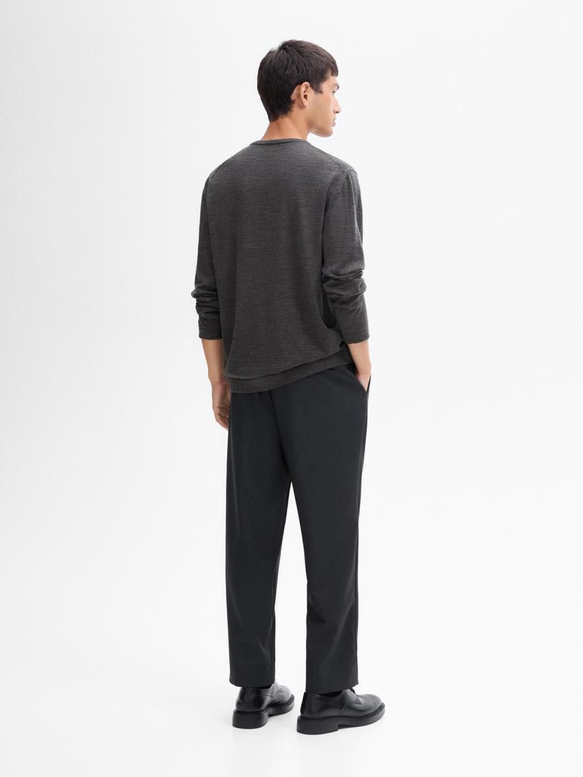 Massimo Dutti Knit Merino Wool With Crew Neck Men Sweater Dark Grey | US-CR1824063