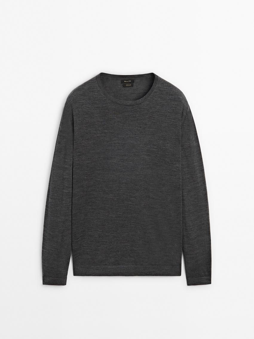 Massimo Dutti Knit Merino Wool With Crew Neck Men Sweater Dark Grey | US-CR1824063