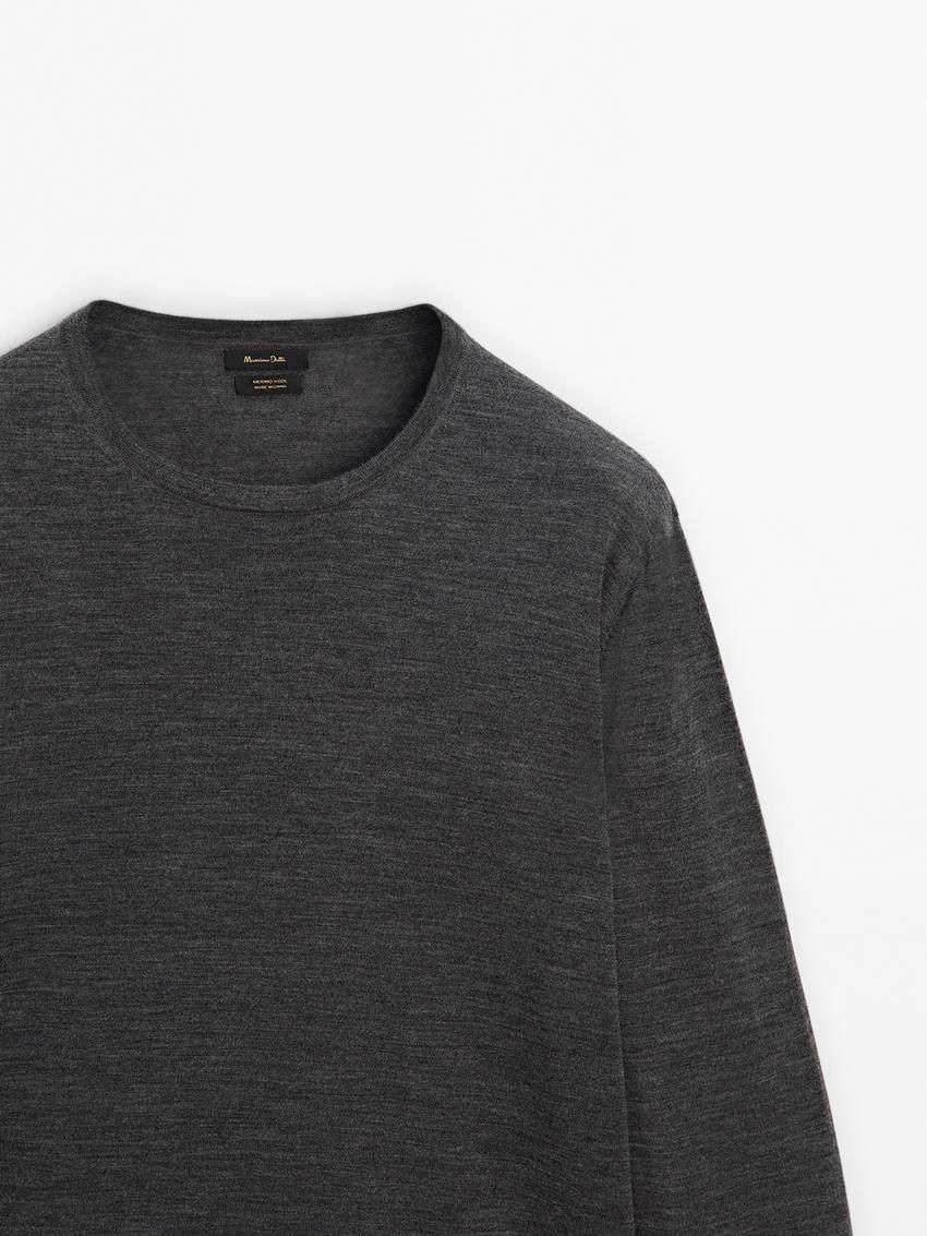 Massimo Dutti Knit Merino Wool With Crew Neck Men Sweater Dark Grey | US-CR1824063