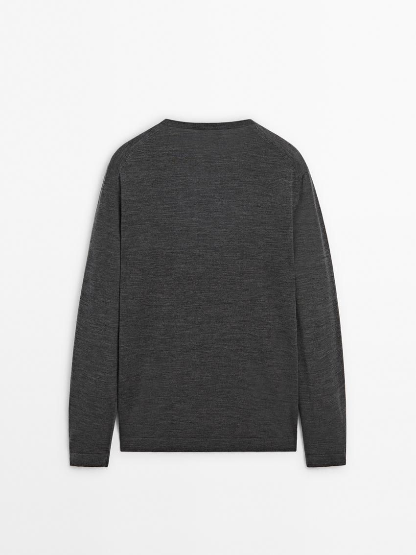 Massimo Dutti Knit Merino Wool With Crew Neck Men Sweater Dark Grey | US-CR1824063