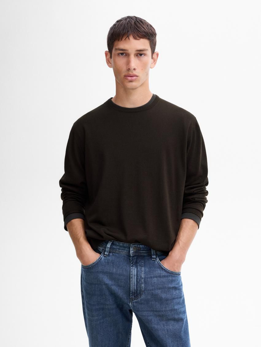 Massimo Dutti Knit Merino Wool With Crew Neck Men Sweater Dark Brown | US-PQ1206357
