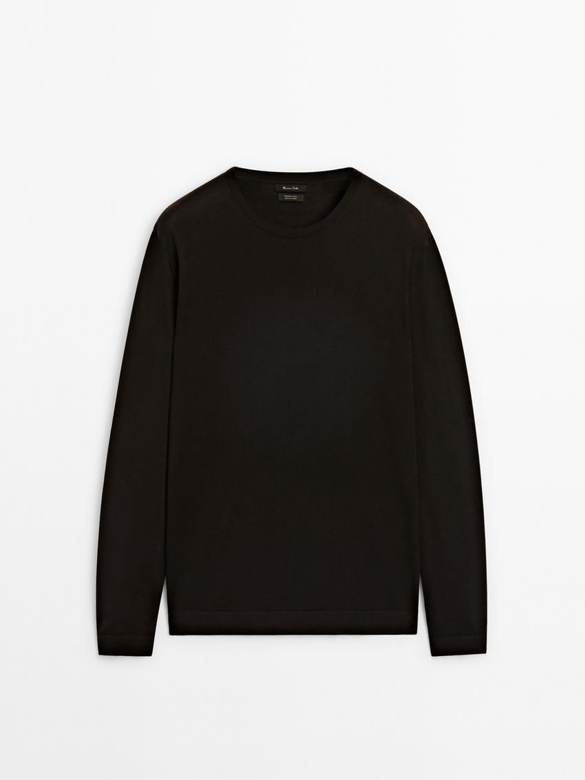 Massimo Dutti Knit Merino Wool With Crew Neck Men Sweater Dark Brown | US-PQ1206357